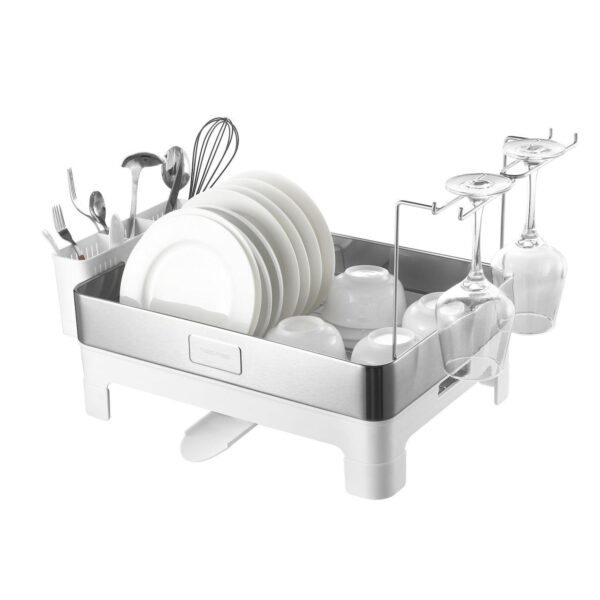 Fingerprint-proof Stainless Steel Dish Drying Rack, Swivel Spout Tray, Wine Glass Holder