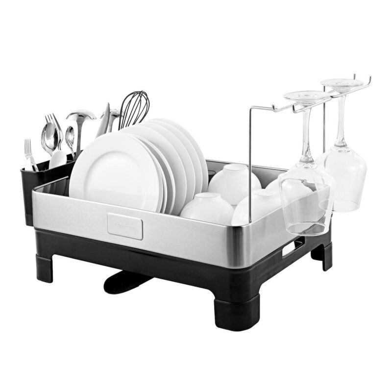 Fingerprint-proof Stainless Steel Dish Drying Rack, Swivel Spout Tray, Wine Glass Holder - Image 6