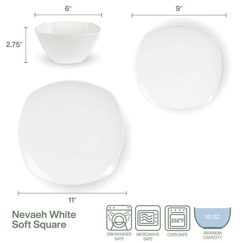 Fitz and Floyd 12-Piece Nevaeh White Soft Square Dinnerware Set - Image 8