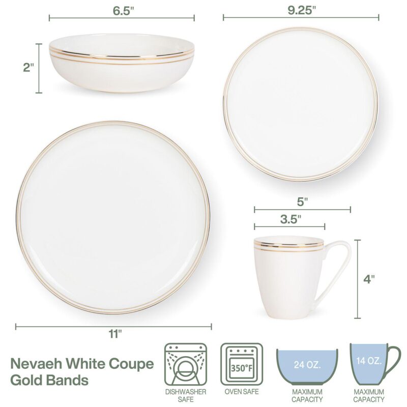 Fitz and Floyd 16-Piece Nevaeh White Coupe Gold Bands Dinnerware Set - Image 3