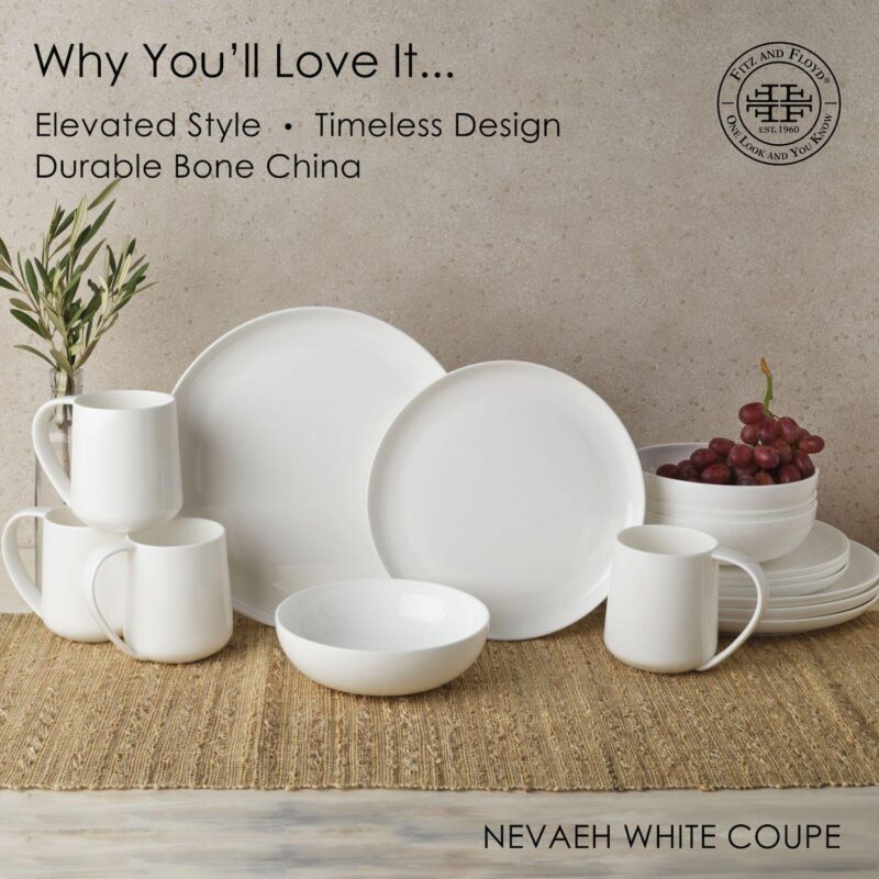 Fitz and Floyd 16-Piece Nevaeh White Coupe Dinnerware Set - Image 7