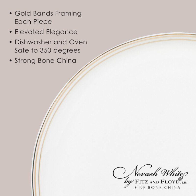 Fitz and Floyd 16-Piece Nevaeh White Coupe Gold Bands Dinnerware Set - Image 10