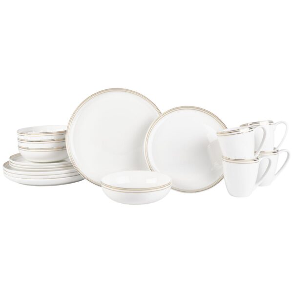 Fitz and Floyd 16-Piece Nevaeh White Coupe Gold Bands Dinnerware Set