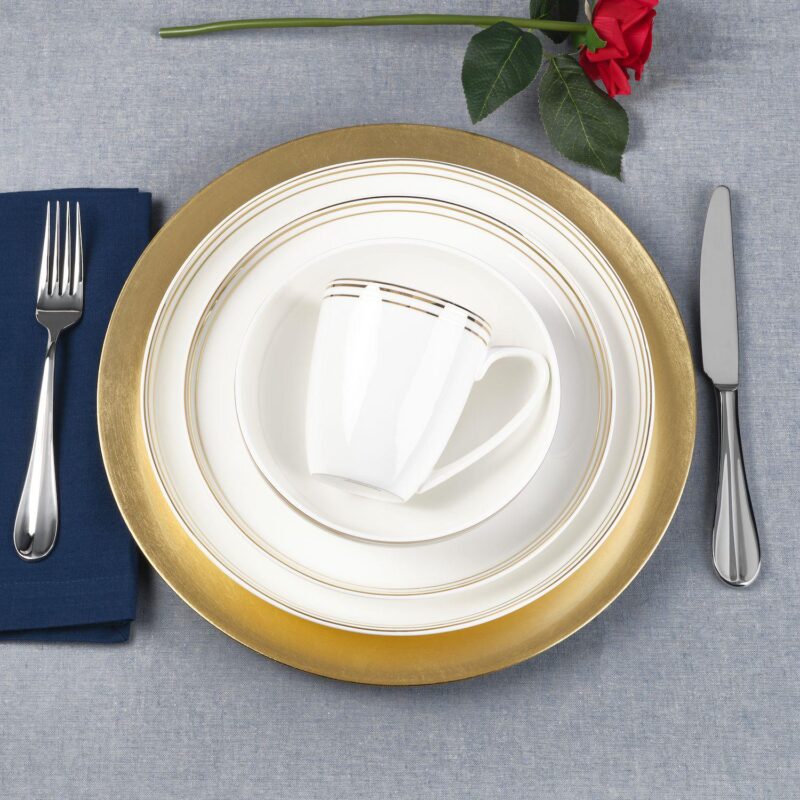 Fitz and Floyd 16-Piece Nevaeh White Coupe Gold Bands Dinnerware Set - Image 8