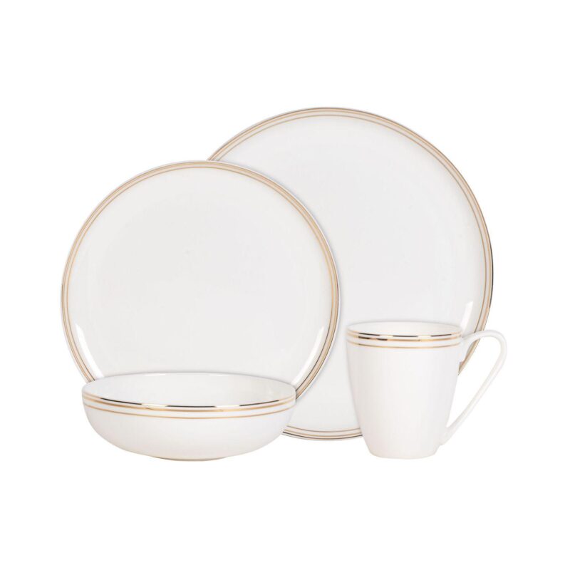 Fitz and Floyd 16-Piece Nevaeh White Coupe Gold Bands Dinnerware Set - Image 2
