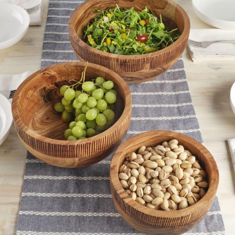 Fitz and Floyd Caleb Natural Acacia Wood Serve Bowls, Set of 3 - Image 2