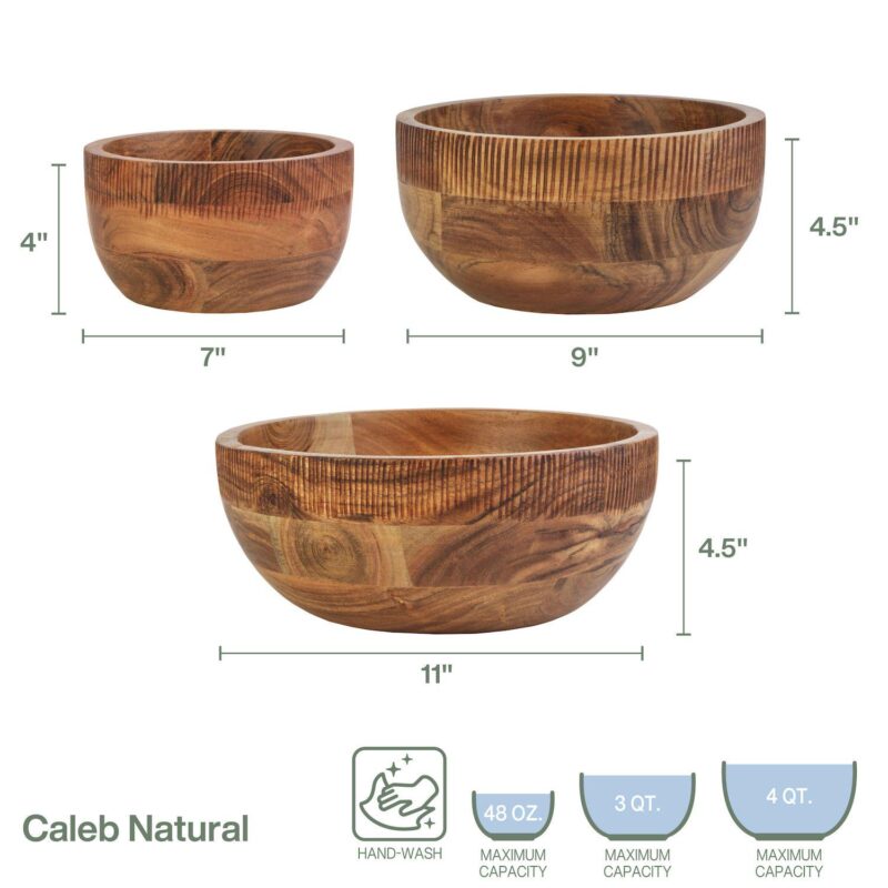 Fitz and Floyd Caleb Natural Acacia Wood Serve Bowls, Set of 3 - Image 6