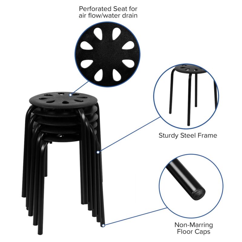 Flash Furniture Bailey Nesting Stack Stool 5-piece Set - Image 3
