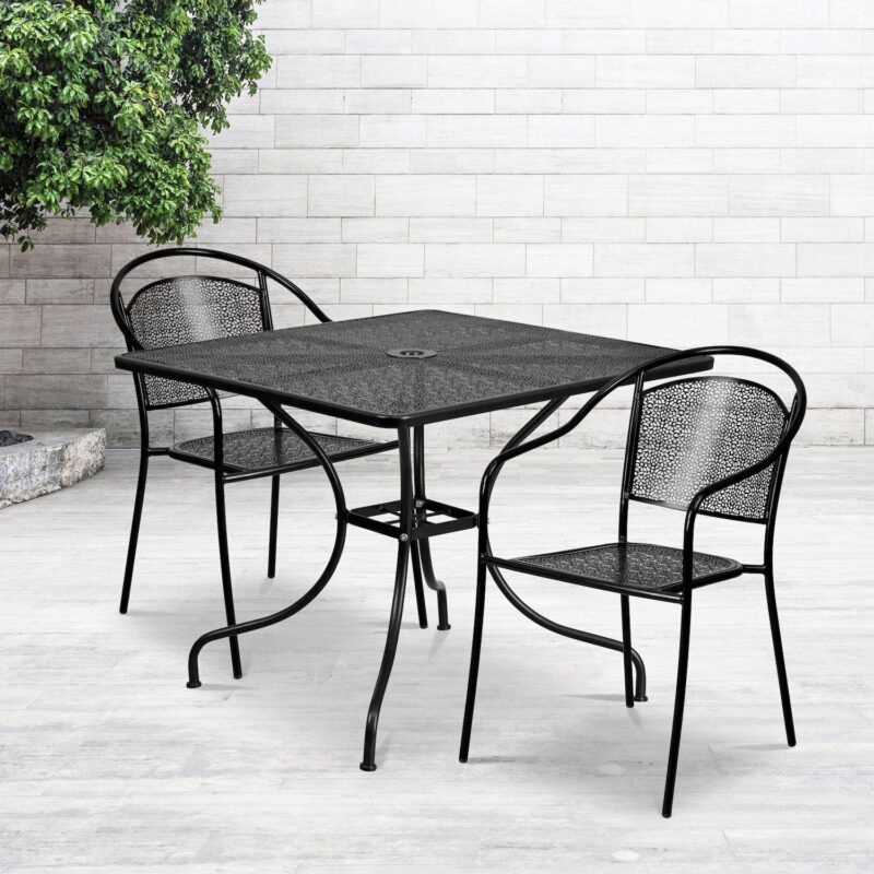Flash Furniture Commercial Indoor / Outdoor Square Patio Table and Chair 3-piece Set - Image 2