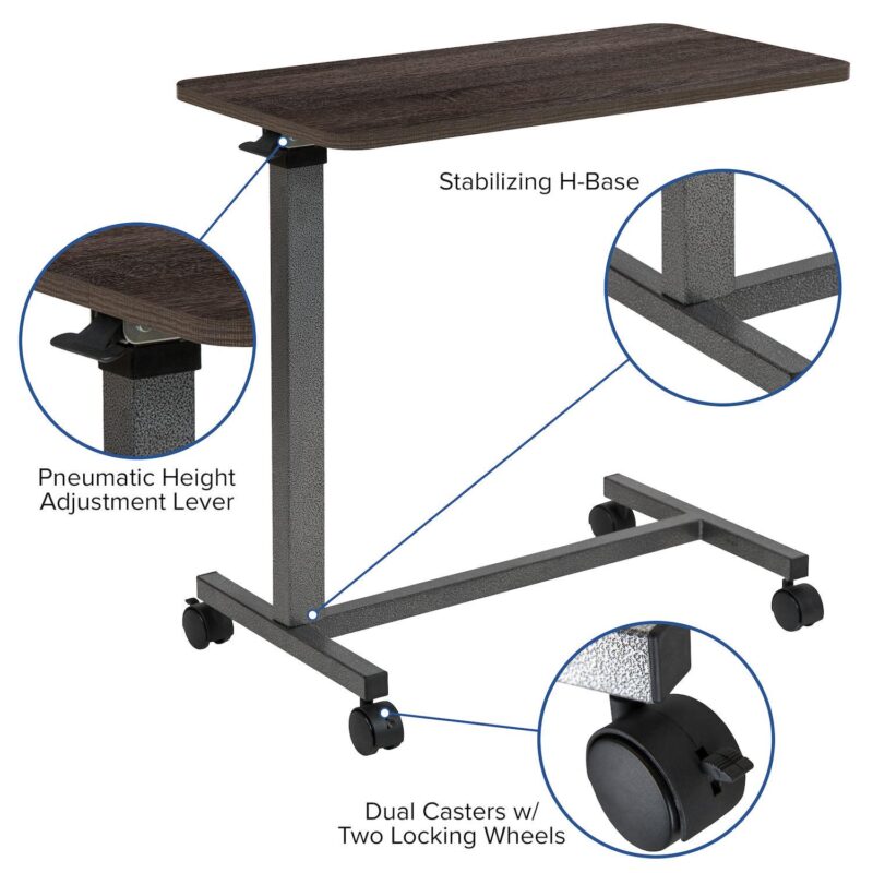 Flash Furniture Fenwick Adjustable Overbed Table with Wheels for Home and Hospital - Image 3