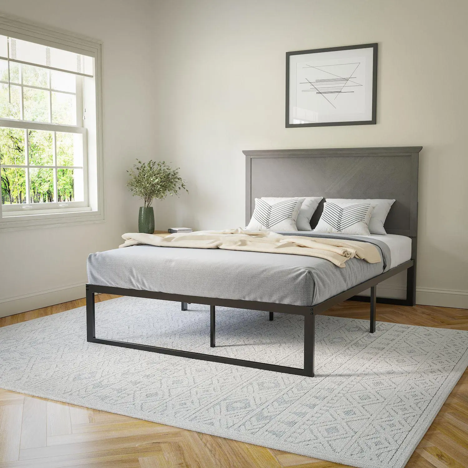 Flash Furniture Fiona Contemporary Herringbone Wooden Adjustable Headboard 5 Flash Furniture Fiona Contemporary Herringbone Wooden Adjustable Headboard - Image 5
