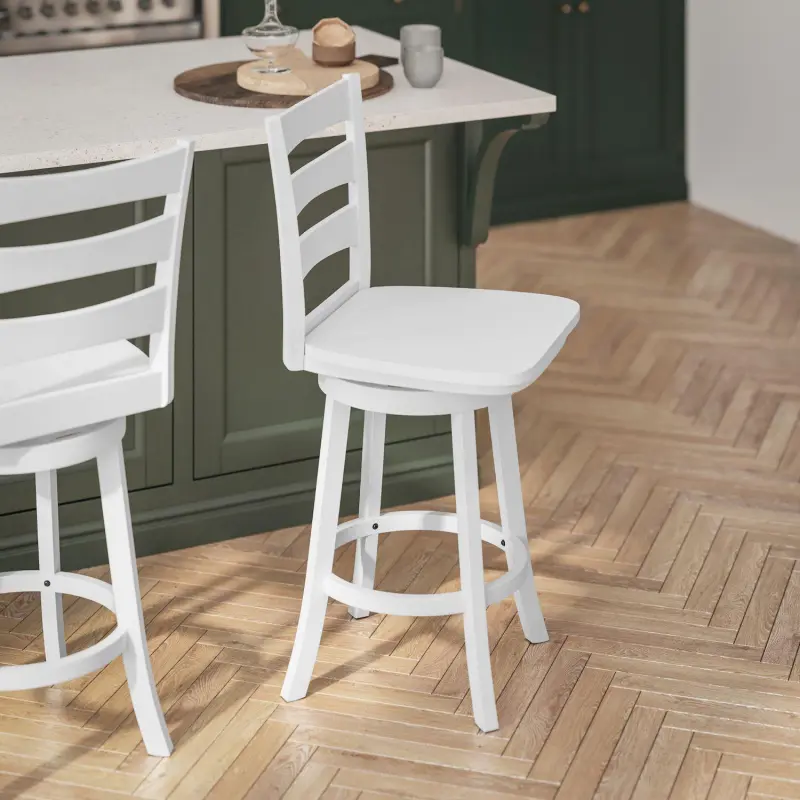 Flash Furniture Liesel Classic Ladderback Swivel Counter Height Barstool - Image 3