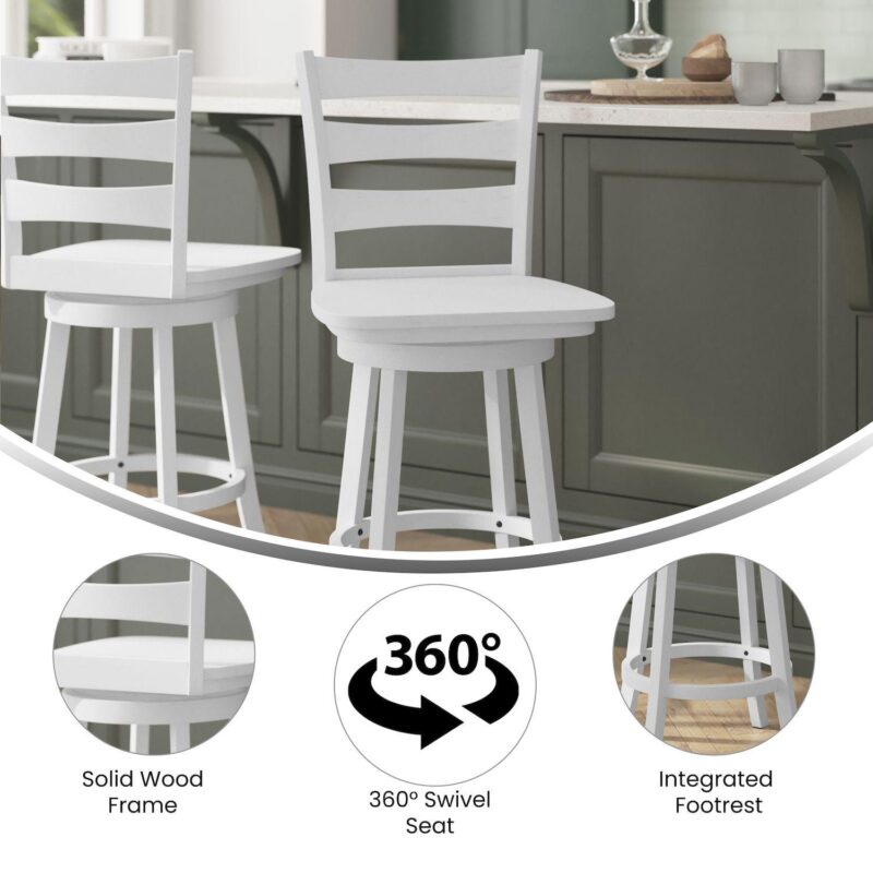 Flash Furniture Liesel Classic Ladderback Swivel Counter Height Barstool - Image 4