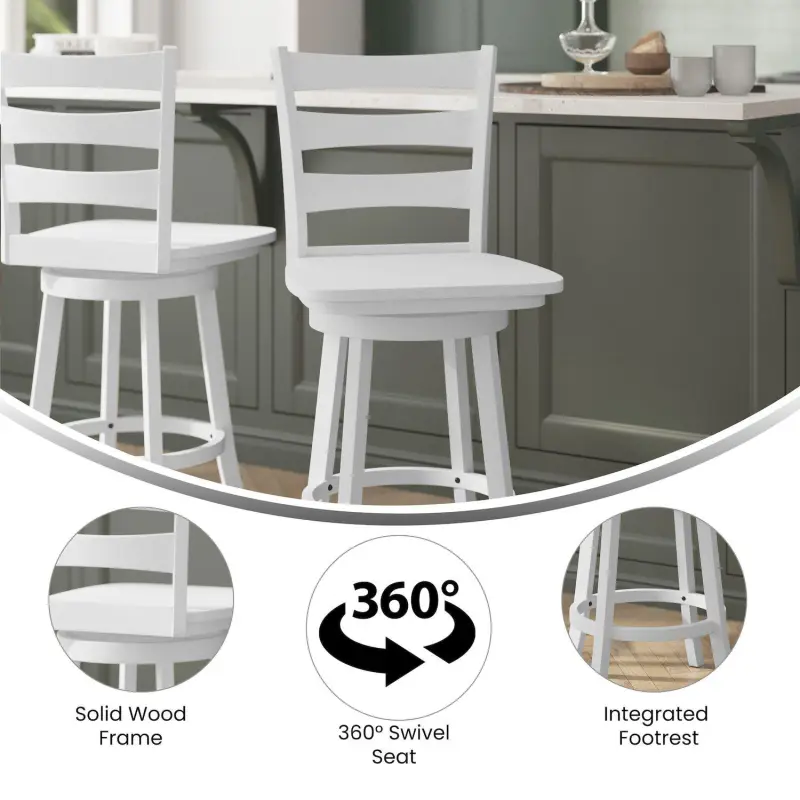 Flash Furniture Liesel Classic Ladderback Swivel Counter Height Barstool - Image 4