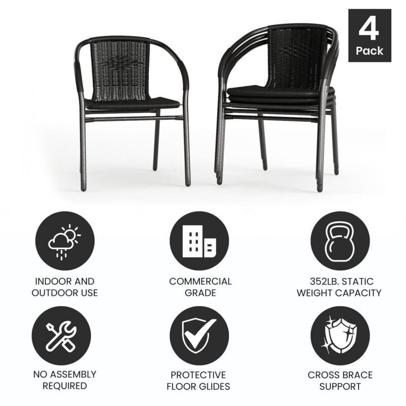 Flash Furniture Lila 4-Piece Rattan Indoor/Outdoor Stackable Chairs - Image 8