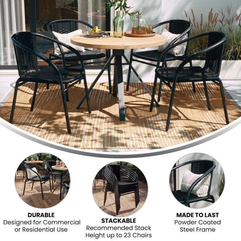Flash Furniture Lila 4-Piece Rattan Indoor/Outdoor Stackable Chairs - Image 9