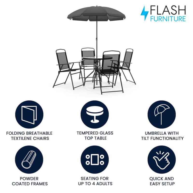 Flash Furniture Nantucket Patio Table, Chair and Umbrella 6-piece Set - Image 5