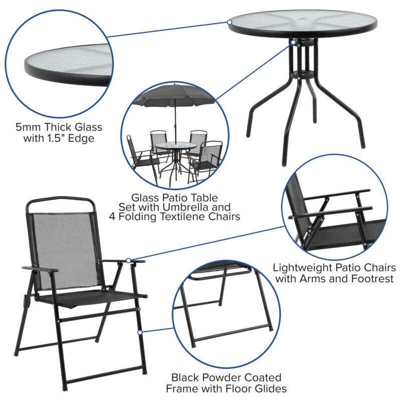 Flash Furniture Nantucket Patio Table, Chair and Umbrella 6-piece Set - Image 9