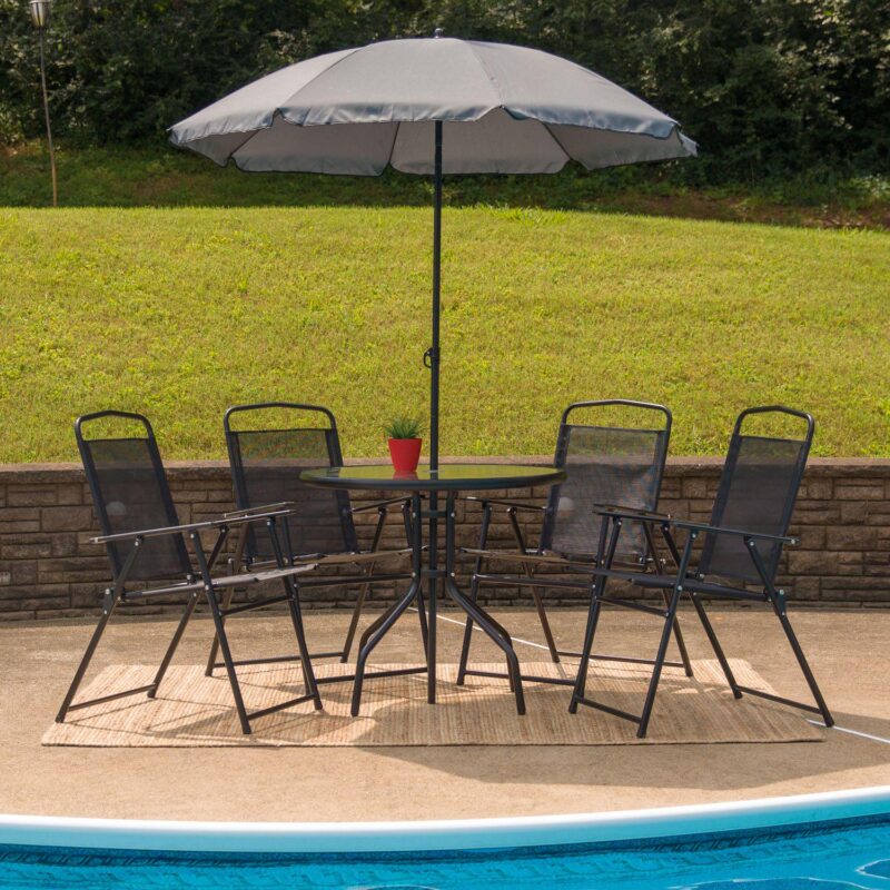 Flash Furniture Nantucket Patio Table, Chair and Umbrella 6-piece Set - Image 2