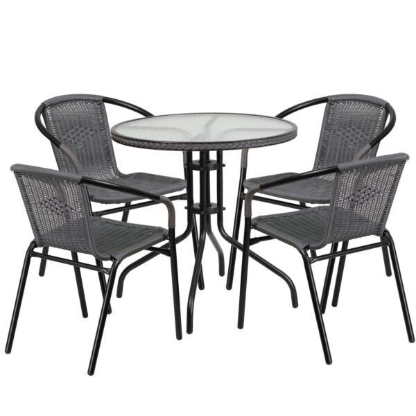 Flash Furniture Rattan Round Patio Table and Chair 5-piece Set