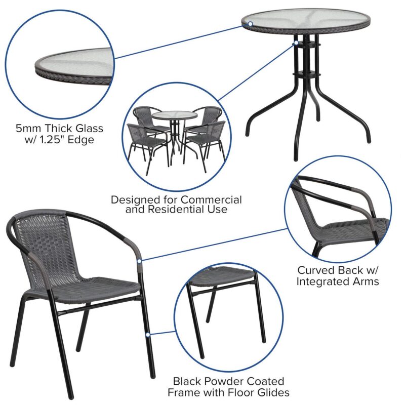 Flash Furniture Rattan Round Patio Table and Chair 5-piece Set - Image 2