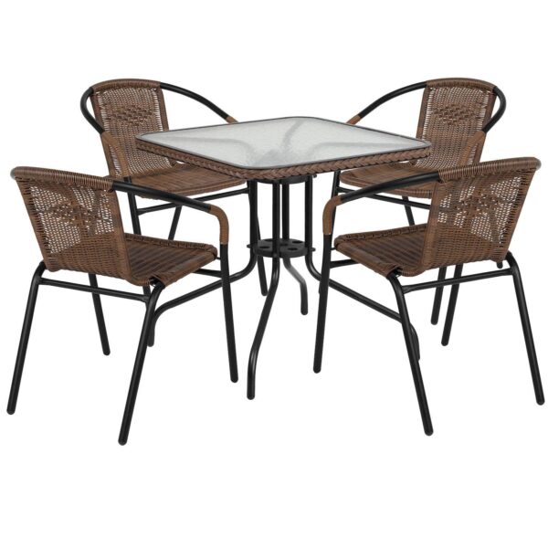 Flash Furniture Rattan Square Patio Table and Chair 5-piece Set