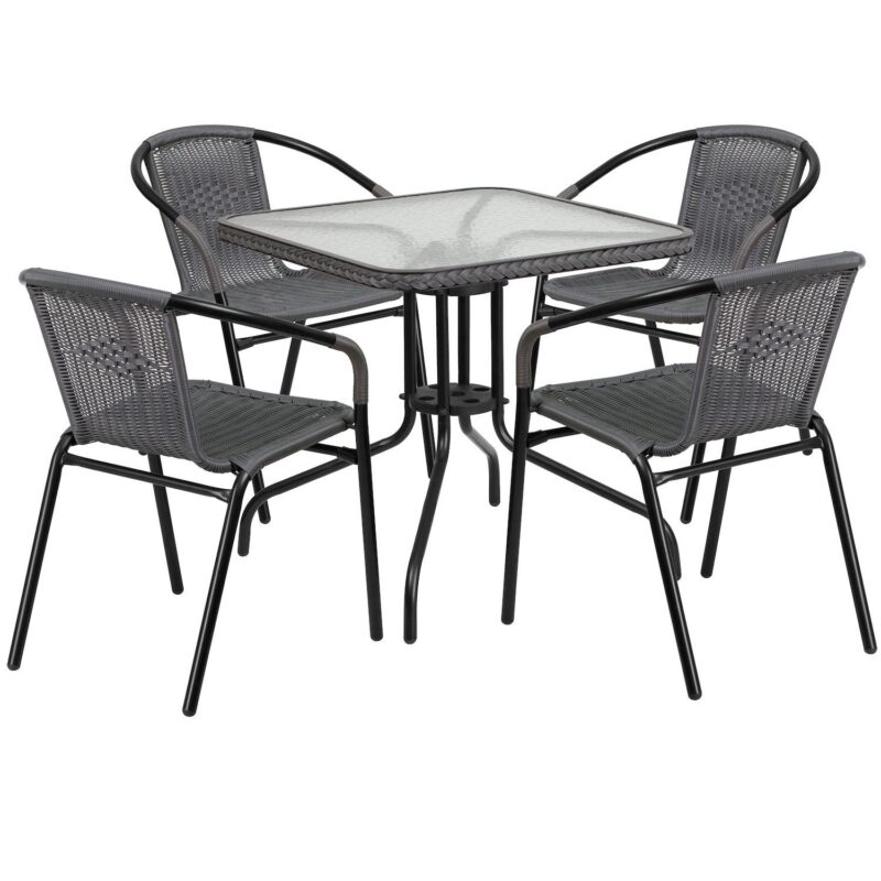 Flash Furniture Rattan Square Patio Table and Chair 5-piece Set - Image 7