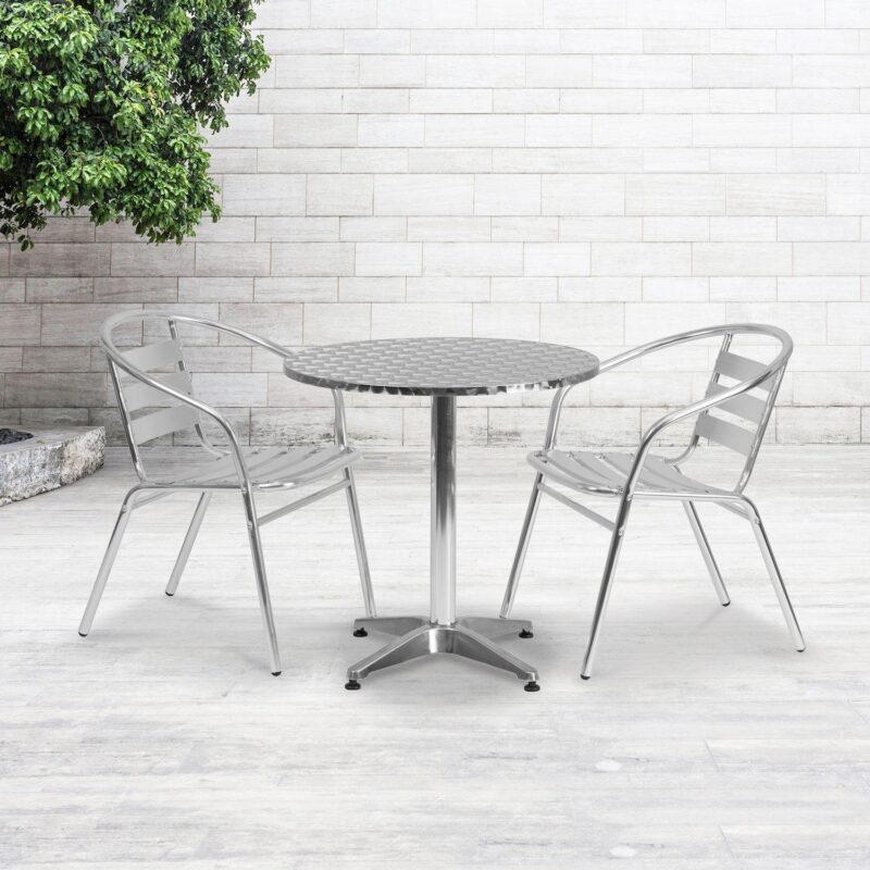 Flash Furniture Round Indoor / Outdoor Bistro Table and Slatted Chair 3-piece Set - Image 2
