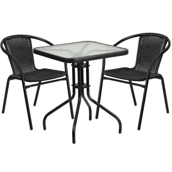 Flash Furniture Square Patio Table and Rattan Chair 3-piece Set