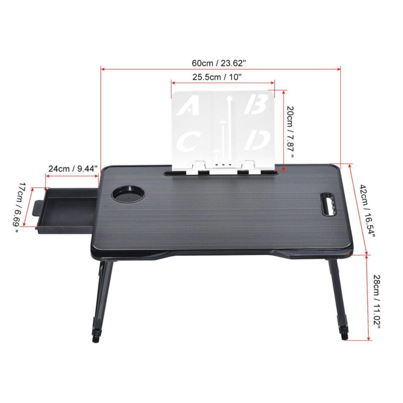 Foldable Laptop Bed Desk with Storage Drawer Reading Holder Water Slot - Image 5