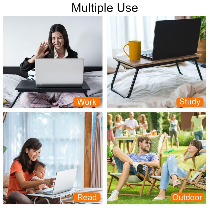 Foldable Laptop Bed Desk with Storage Drawer Reading Holder Water Slot - Image 4
