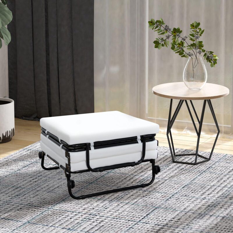 Folding Convertible Ottoman Sofa Bed With Metal Frame Wheels Cover Grey - Image 3