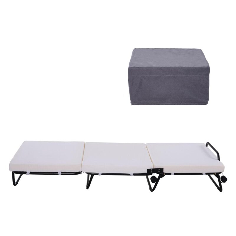 Folding Convertible Ottoman Sofa Bed With Metal Frame Wheels Cover Grey - Image 5