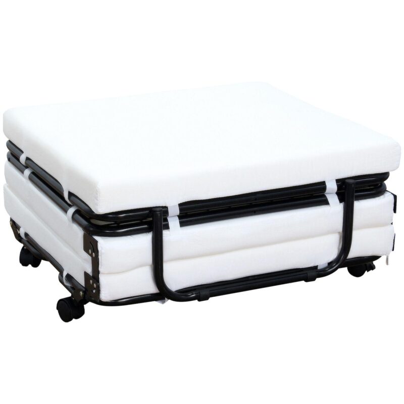 Folding Convertible Ottoman Sofa Bed With Metal Frame Wheels Cover Grey - Image 2