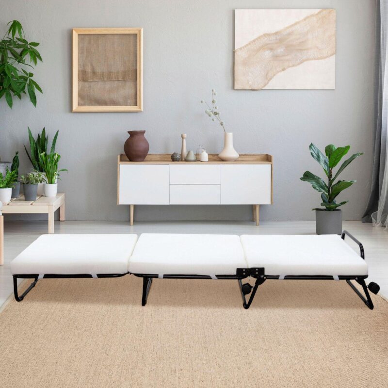 Folding Convertible Ottoman Sofa Bed With Metal Frame Wheels Cover Grey - Image 4