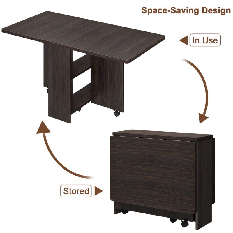 Folding Dining Table with Drop Leaf and 2 Storage Racks - Image 4