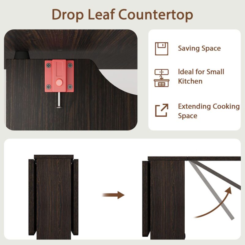 Folding Dining Table with Drop Leaf and 2 Storage Racks - Image 5