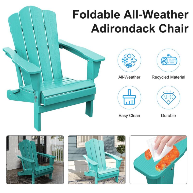 Folding Plastic Adirondack Chair Weather Resistant Hdpe - Image 5