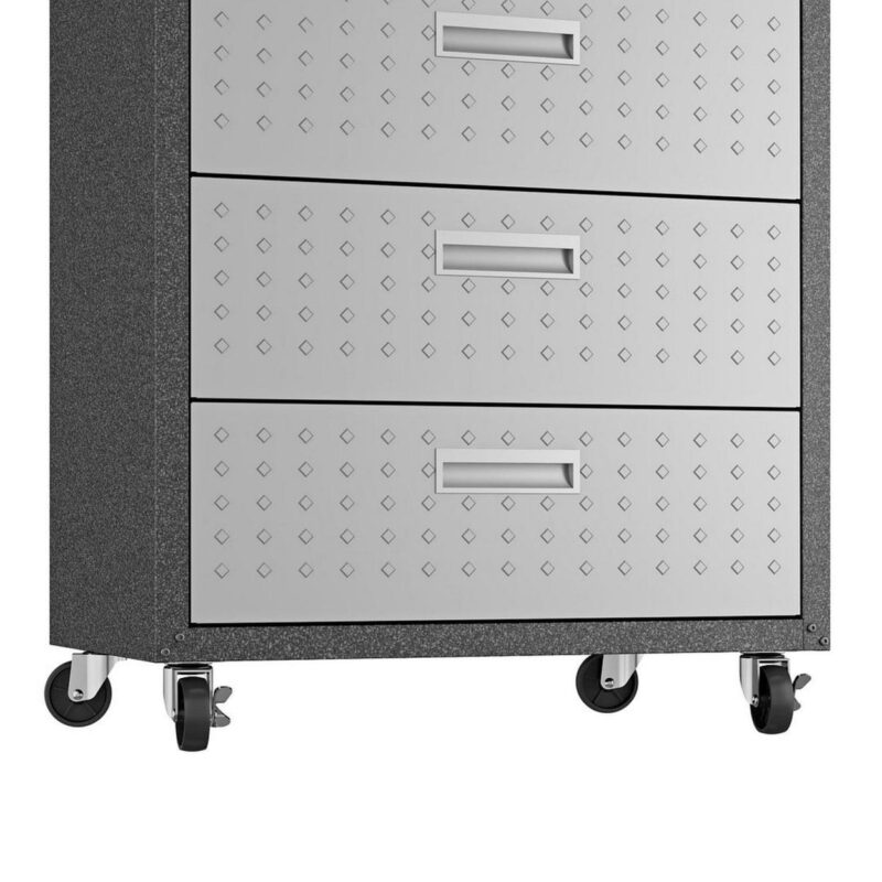 Fortress Textured Metal 31.5  Garage Mobile Chest with 3 Full Extension Drawers in Grey - Image 4