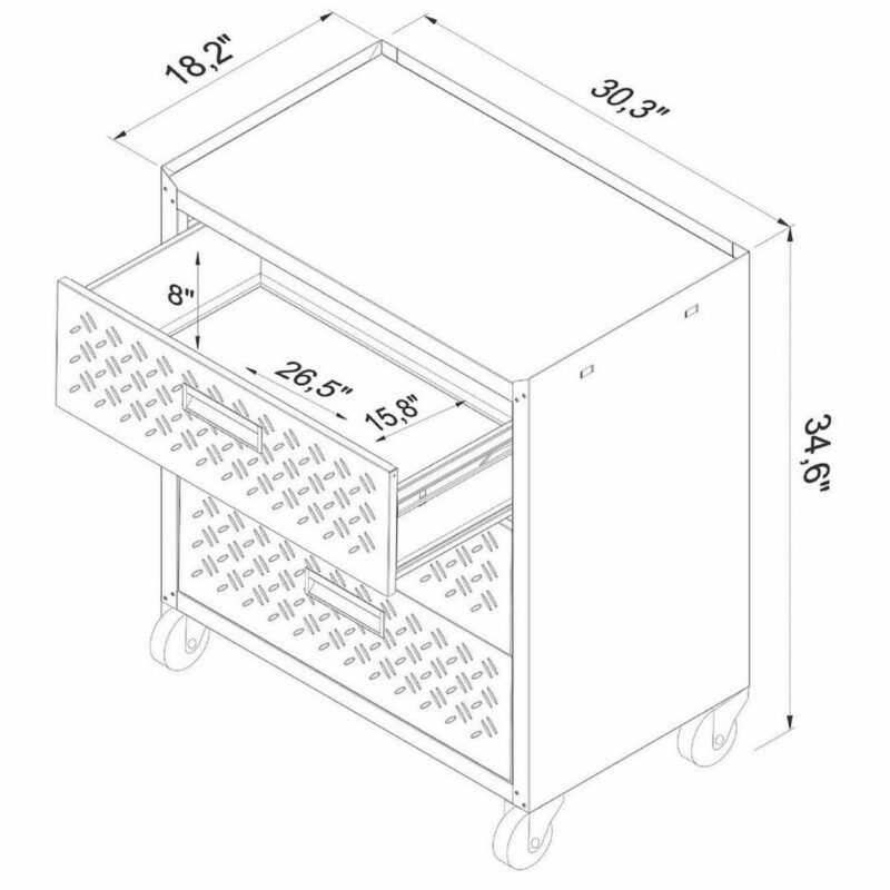 Fortress Textured Metal 31.5  Garage Mobile Chest with 3 Full Extension Drawers in Grey - Image 2