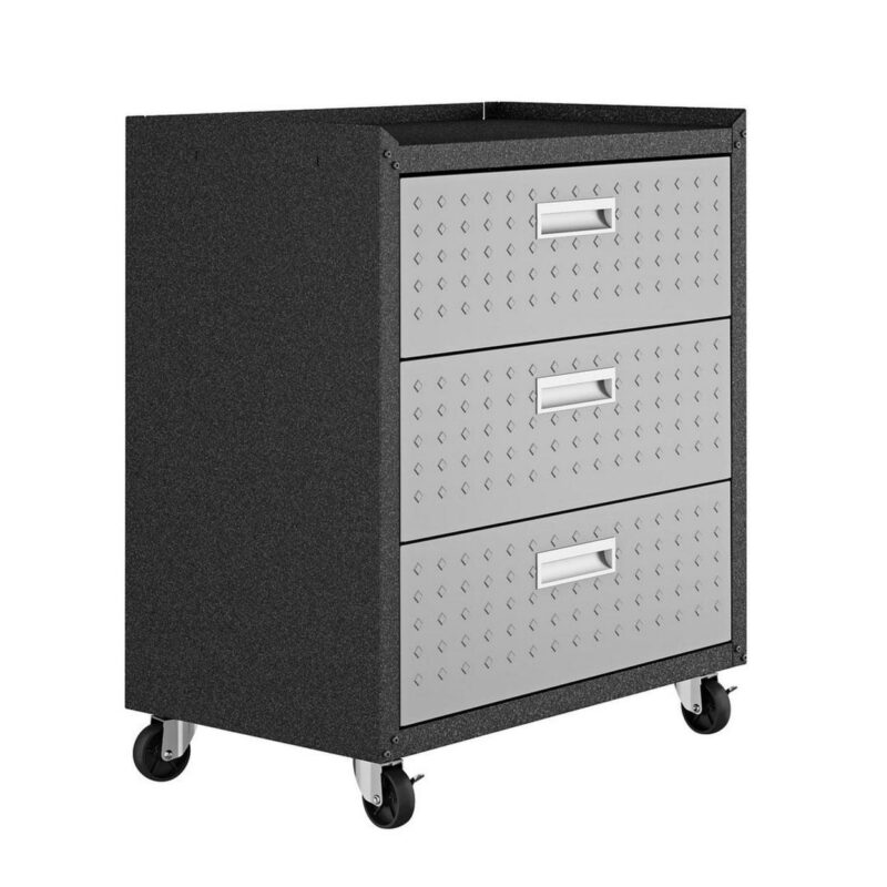 Fortress Textured Metal 31.5  Garage Mobile Chest with 3 Full Extension Drawers in Grey - Image 6