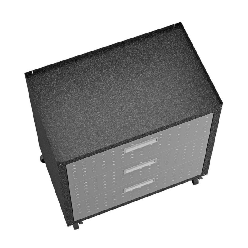 Fortress Textured Metal 31.5  Garage Mobile Chest with 3 Full Extension Drawers in Grey - Image 7
