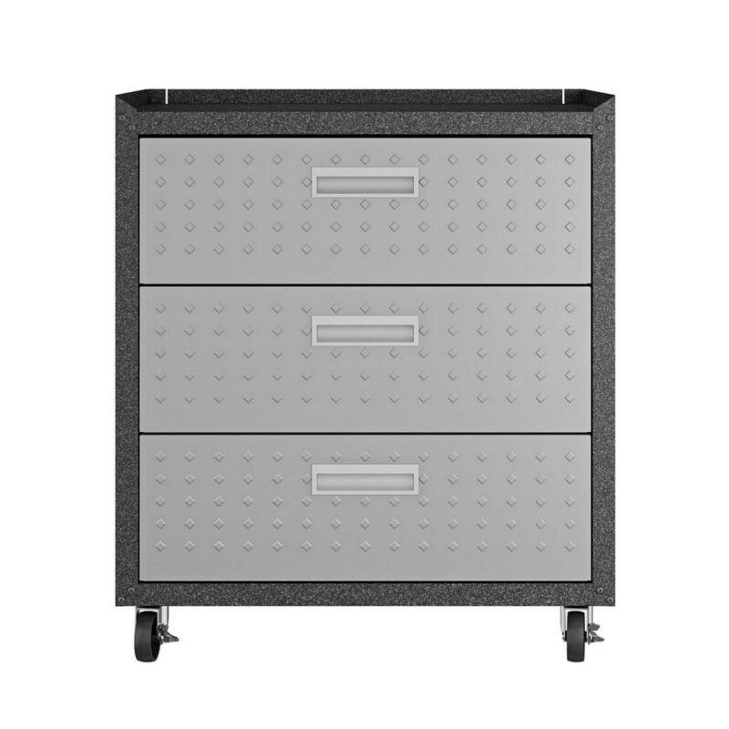 Fortress Textured Metal 31.5  Garage Mobile Chest with 3 Full Extension Drawers in Grey - Image 5