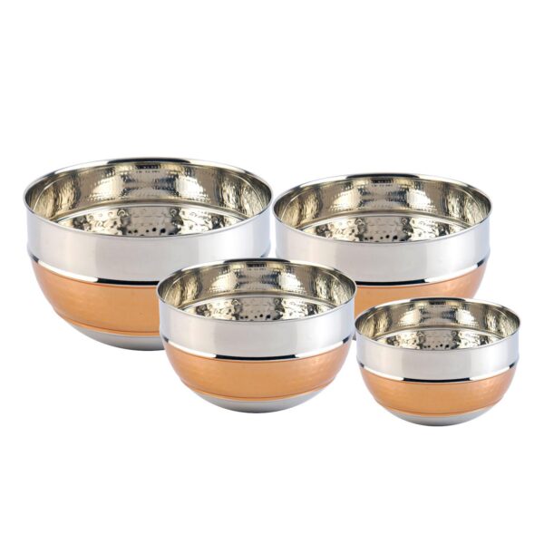 Four Piece Premium Two Tone Stainless Steel Hammered Mixing Bowls