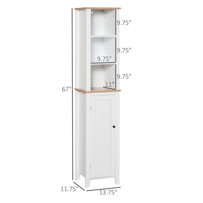 Freestanding Washroom Floor Organizer With Moveable Open Shelving, White/wood - Image 2