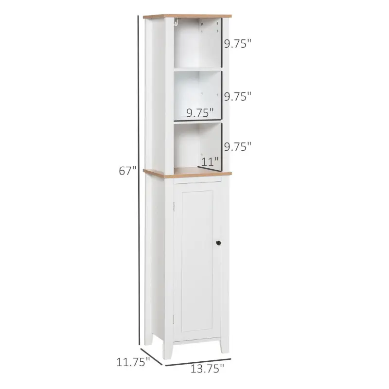 Freestanding Washroom Floor Organizer With Moveable Open Shelving, White/wood - Image 2