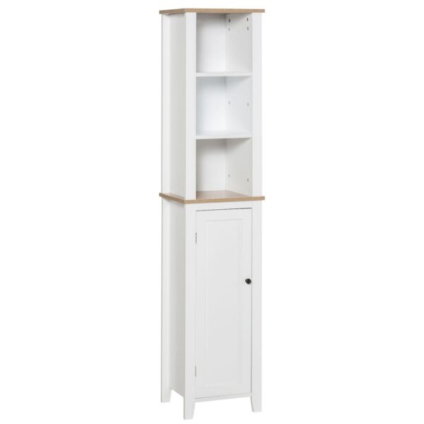 Freestanding Washroom Floor Organizer With Moveable Open Shelving, White/wood