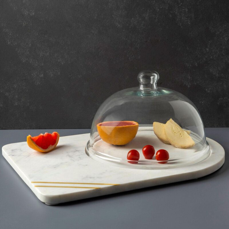 GAURI KOHLI Bavaria Marble Cheese Board With Glass Cloche - Image 2