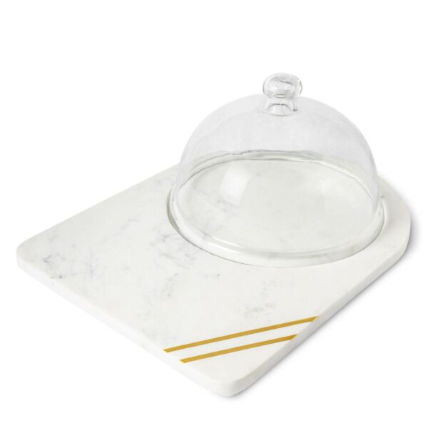 GAURI KOHLI Bavaria Marble Cheese Board With Glass Cloche