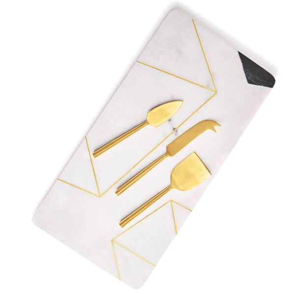 GAURI KOHLI Moonlight Marble Serving Board With Knives